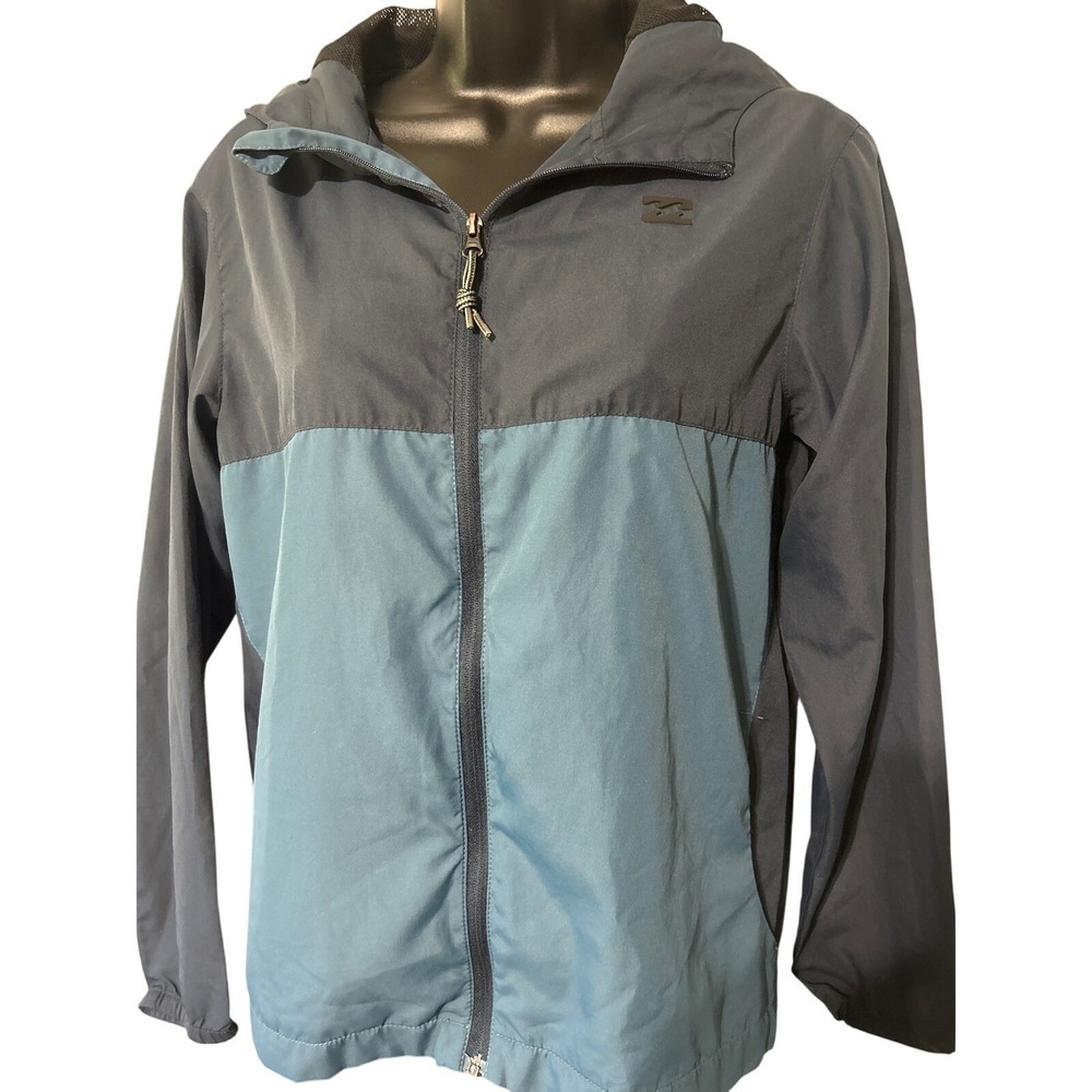 Billabong Transport Windbreaker Jacket Mens Medium Navy Blue Colorblock Hooded
